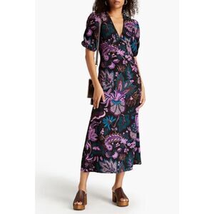 Floral V-Neck Maxi Dress - Purple and Black